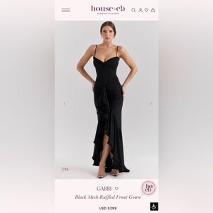 House of CB Black Mesh Ruffled Front Gown